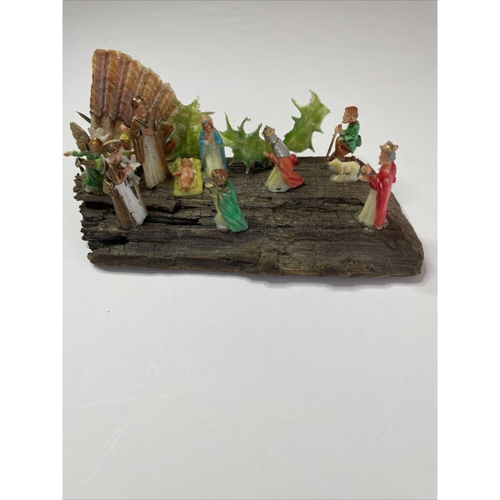 Estate Vintage Driftwood Art Christmas Manger Scene Nativity Wisemen Handmade‎